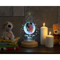 Geschenkelampe Fotogeschenk Personalisierbar mit eigenem Foto und Text in 3D Bilder Led Motiv Lampe gravieren hochzeit Herz (Weihnachtsbaum)