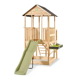 EXIT TOYS EXIT Panorama 550 Holzspielhaus mit Rutsche, Matschküche und Sandkasten
