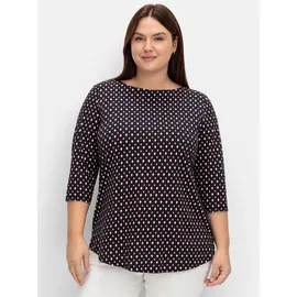 sheego 3/4-Arm-Shirt in tiefblau-gemustert | Gr.: 44-46