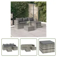 The Living Store 3-tlg. Garten-Lounge-Set mit Kissen Grau Poly Rattan - Grau