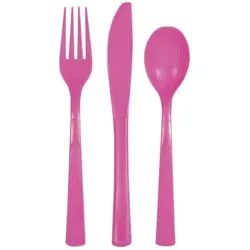 Plastik Besteck pink 18 tlg. Löffel Messer Gabeln