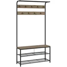Vicco Garderobe Fyrk, 100 x 190 cm, Eiche Schwarz, Ablage, Bank & Kleiderhaken,