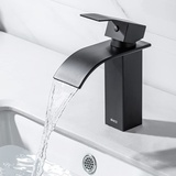 ONECE Schwarz Waschtischarmatur Wasserfall Wasserhahn Waschbecken, Einhebelmischer Badarmatur Waschbeckenarmatur aus Edestahl,