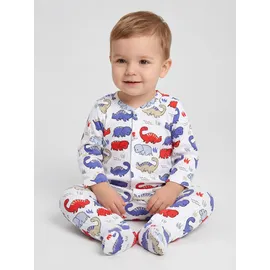 TupTam Baby Jungen Schlafstrampler mit Fuß 3er Pack, Farbe: blau grau streifen dino), Größe: 56 - 56