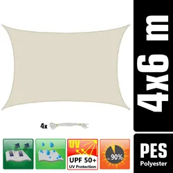 AMANKA UV Sonnensegel Wasserdicht 6x4 - Rechteckig - Sonnenschutz Segel Garten Terrasse