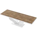 Design Esstisch Tisch HEB-222 Rostoptik matt - Weiß Hochglanz ausziehbar 160 bis 256 cm - Naturbelassen