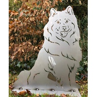 Terma Stahldesign Rost Hund Samojede Lebensgroß Handmade Germany tolle Gartendeko aus Metall Figur deko Geschenk Rostfigur Garten deko Gartenfigur, hundegrab deko