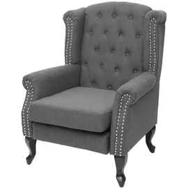 Mendler Sessel Chesterfield, Relaxsessel Clubsessel Ohrensessel, wasserabweisend Stoff/Textil ~ dunkelgrau ohne Ottomane