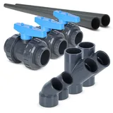 PVC-U Bypass Set 1 45° für Wärmepumpen Ø 50 mm Poolheizung Schwimmbecken Pool Heizung Erwärmung Wassererwärmung