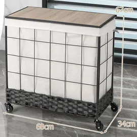 Costway Wäschekorb mit 2 Fächern, 130 L, Waschmaschine mit Deckel, Waschsorter mit abschließbaren Rädern