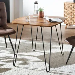 Kadima Design Massivholz Esszimmertisch, Modernes Design, abgerundete Ecken, Sheesham. 80x80x76 cm