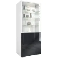 Vladon Vitrine, Schwarz Hochglanz, 50x122.5x34.5 cm, Wohnzimmer, Wohnwände, Vitrinenschränke
