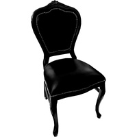 Casa Padrino Barock Luxus Echtleder Esszimmer Stuhl Schwarz / Schwarz - Handgefertigte Möbel mit echtem Leder
