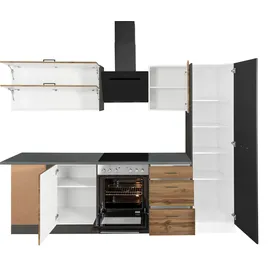 kochstation Winkelküche L-Form 270 cm grau