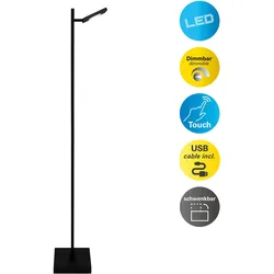 NÄVE LED Stehlampe "Lupa", schwarz, 1 flammig, H: 135,00cm,, Lampen, Akkuleuchte, USB-C Kabel, schwarz, dimmbar(Touch), Schirm drehbar
