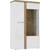 Forte Tuluza Vitrine Weiß, Eiche Metall, 6 Fächer, 98.5x164x43.2 cm, Made in EU, Beimöbel erhältlich, stehend, Beleuchtung, Wohnzimmer, Wohnwände, Vitrinenschränke