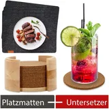 wortek Platzset Filz Platzset (44 x 32 cm) + Kork-Untersetzer +, (Set, 14-St), waschbare Platzmatten + Getränkeuntersetzer aus Kork inkl. Box schwarz