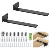 2 Pack Regalhalterung, Schwebende Regalträger, 10 Inch, Robuste Regal Winkel (1/5 Zoll), Dickes Metall, Schwebende Regalhalterungen Mit Modernem Eisen Finish - Schwarz
