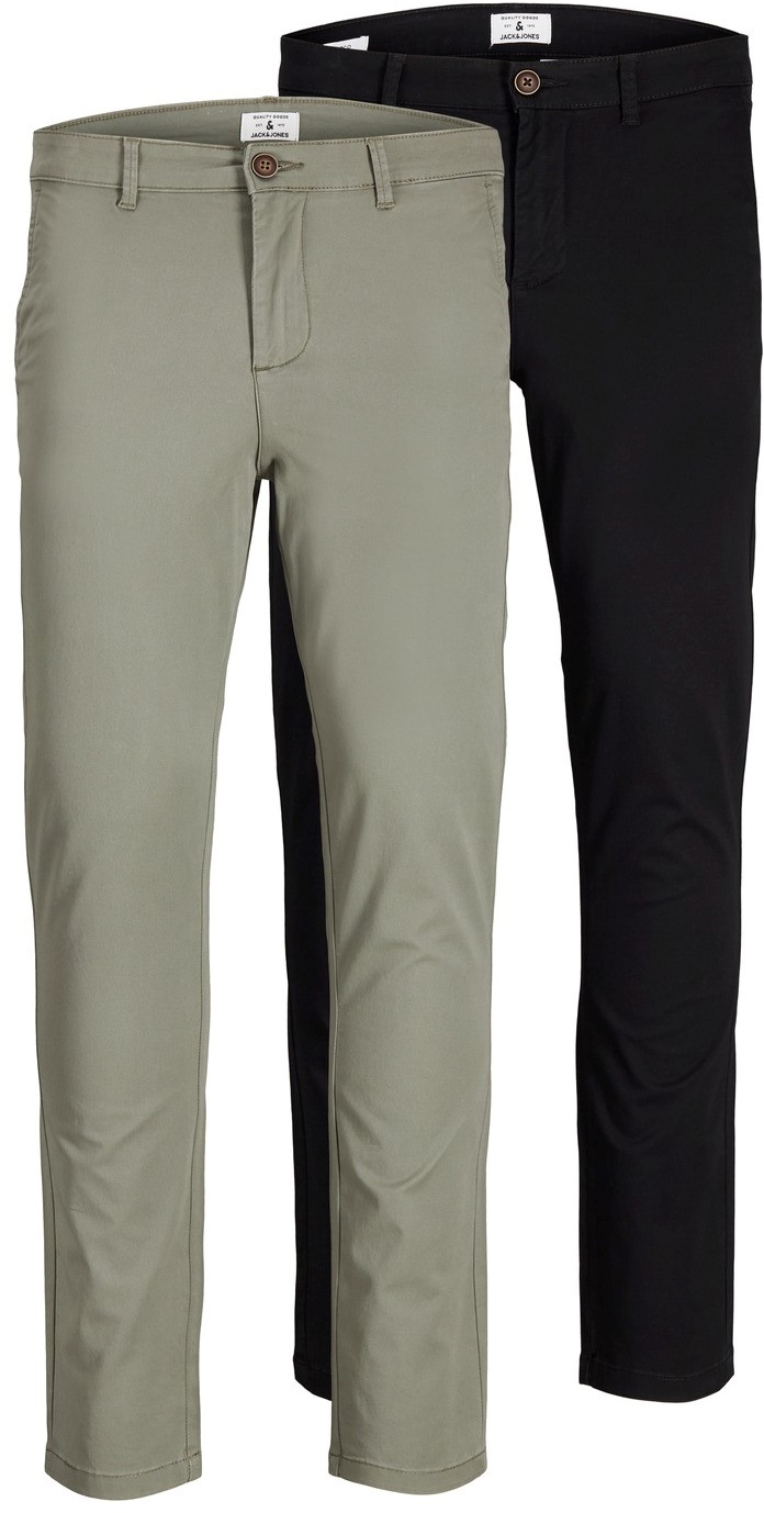 Jack & Jones Herren Chino Hose JJIMARCO JJDAVE AK - Slim Fit 2er Pack Slim Fit Schwarz Dusty Olive 12180705 Tiefer Bund Reißverschluss W 34 L 32