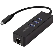 Logilink USB 3.2 Gen 1 (USB 3.0) (Typ-C) auf Gigabit Adapter [1x RJ45 und 3x 3.0) - 1x RJ45-Buchse, USB 3.2 Gen 1 Buchse A (USB 3.0)] USB-C 3-Port Hub