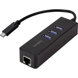Logilink USB 3.2 Gen 1 (USB 3.0) (Typ-C) auf Gigabit Adapter [1x RJ45 und 3x 3.0) - 1x RJ45-Buchse, USB 3.2 Gen 1 Buchse A (USB 3.0)] USB-C 3-Port Hub
