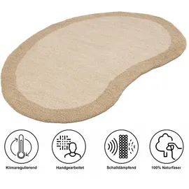 THEKO Wollteppich Gabbeh Super, Handweb, auch als Läufer erhältlich, reine Wolle, oval, Höhe: 9 mm, Schlafzimmer, Wohnzimmer, Esszimmer, auch als Bettumrandung beige oval | 100 cm x 150 cm x 9 mm