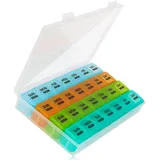 Happybase Tablettenbox Monat 28 Tage Pillendose, 4 Wochen Medikamentenbox 7 Tage 1 Fach, Reise Pillenbox Große Fächer, Monatlicher Tabletten Organizer für Vitamine, Fischöle, Medikamente (bunt)