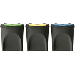 WellHome - Set mit 3 schwarzen Kunststoff-Mülleimern 3x25L
