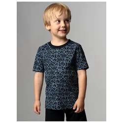 T-Shirt TRIGEMA "TRIGEMA T-Shirt mit freundlichem Smiley-Muster", Kinder, Gr. 104, blau (navy), 100% Baumwolle, Basic, Kurzarm, Shirts