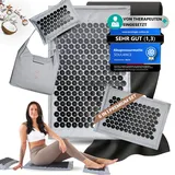 Akupressurmatte mit Kissen- 6-in-1 Premium Set [inkl. Yoga-Tuch] & Tragetasche,Kokosfaserfüllung – Massagematte, Akupunkturmatte gegen Nacken-und Rückenschmerzen (Eis Grau XXL Set)