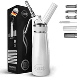 OSEDO® Sahnespender 500ml - inkl. 3 Edelstahl Tüllen + 2 Kapselhalter + Reinigungsbürste + Rezepte Ebook - Hochwertiger Aluminium Sahnesyphon für Sahne, Espumas, kalte und warme Saucen (Weiß)