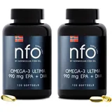NFO OMEGA 3 ULTIMA 2er-Pack [2x120=240 Kapseln] Fischöl Kapseln mit höchster Konzentration EPA & DHA als TG & Vitamin E, Fischöl Omega 3 Kapseln hochdosiert, Omega 3 Öl Komplex hochdosiert