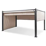 blumfeldt Pantheon Cortina Pavillon, Wasserdicht mit Faltdach, Stabiler Gartenzelt-Pavillon mit Seitenwänden, Metall-Pavillon Winterfest, Partyzelt mit UV-Schutz, Polyester, Pavillon 3x4m, Grau/Sand