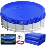 Poolabdeckung Rund für Pools Ø 320-366 cm, UV-beständige Solarplane Pool rund aus 200g/m2 PE Material, abdeckplane Pool für Sommer & Winter, Ø 420 cm Pool Abdeckplane