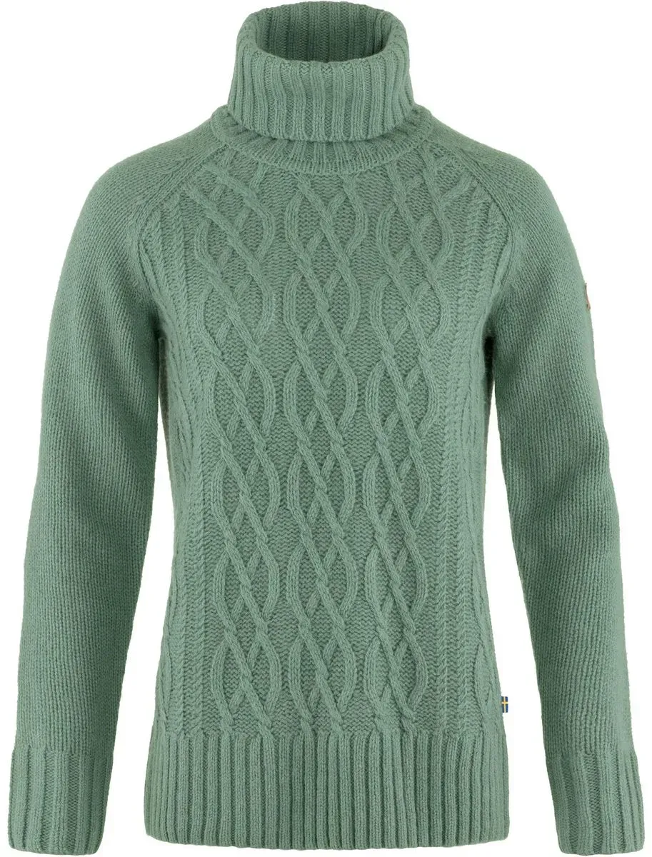 Fjällräven övik Cable Knit Roller Neck W patina green (614) S