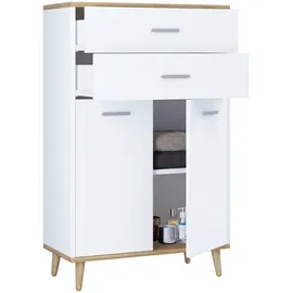 VCM Highboard Lindas / Weiß, Eiche, dekor.