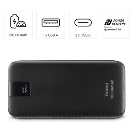 Hama Power Pack PD 20 mit 2 Ausgängen USB-C/USB-A 20.000mAh Anthrazit
