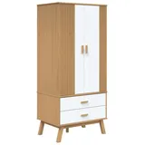 furnicato Kleiderschrank OLDEN Weiß Braun 76,5x53x172cm Massivholz Kiefer (1-St) braun|weiß