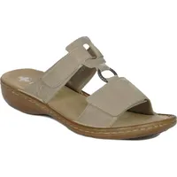 Rieker Damen Flip-Flops Modell 6088562 Beige mit Klettverschluss und silbernem Ring - Beige - 38