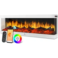 KESSER® Elektrokamin 3D Wandkamin Elektrischer Kamin mit Heizung 9 Farbmodi LED Flammeneffekt, 900/1800 W Kaminofen Wand und Einbaukamin Wandmontage Heizung App-Funktion Fernbedienung