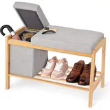 domoliving s.r.l. DomoPak Living Bambus Schuhbank mit Staufach, 70,5 x 36 x 48 cm; Aufbewahrung und Organisation Schuhe, Flur, Modern, Grau Natur, 905019 - Naturbelassen