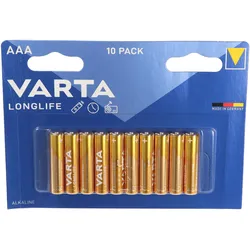 Varta Batterie Alkaline, Micro, AAA, LR03, 1.5V Longlife, Retail Blister (10-Pack)