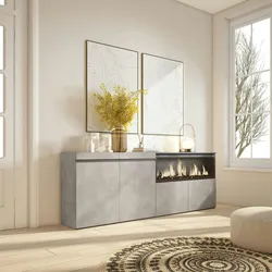 SKRAUT HOME Sideboard, Schrank, Küche, Schrank, Dielenschrank, 210, 4 Türen, XXL Elektrokamin, Modern, Zementgrau - 419_15