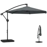 MC Star Sonnenschirm Holzkohlegrill, mit Deckel, BBQ Smoker Grill mit 2 Seitentischen Große Grillfläche Grillrost Thermometer Räder grau