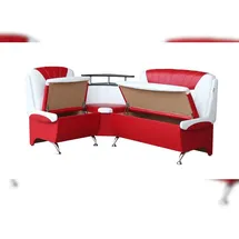 RODNIK Eckbank Arabika Essecke Sitzbank in Rot-Weiß Kunstleder mit Ablage Stauraum