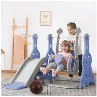 XDeer Rutsche 4 In 1 Kinderrutsche Schaukel für Kinder mit Basketballständer, Kletterleiter, Schaukel Rutsche Gartenrutsche In- und Outdoor blau