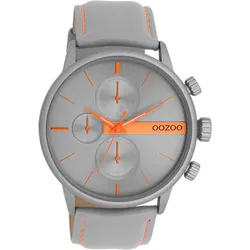 Quarzuhr OOZOO, grau, Armbanduhren, Herren, Armbanduhr, Herrenuhr, Lederarmband, Chrono-Look