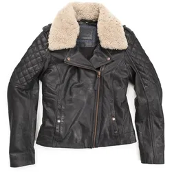 Lederjacke MUSTANG "Anda rf", Damen, Gr. XL, schwarz, 100% Leder, Lamm / Futter: 100% Baumwolle / Ärmelfutter: 100% Polyester / Kragen: 100% Echtpelz, Schaf / Füllmaterial: 100% Polyester, Jacken