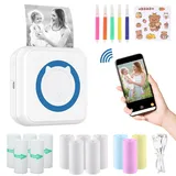 ZAKVOP mini drucker für Smartphone, mini Tragbare Fotodrucker, mini Pocket Printer, Bluetooth thermodrucker für iOS und Android, Aufkleber drucker für Journal, Notizen, Liste, Memo - Blue