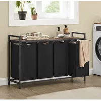 VASAGLE Wäschekorb 4 Fächer, Wäschesammler mit Ablage, Wäschebox, Metallrahmen - Schwarz